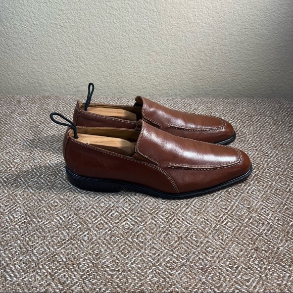 Cole Haan Mens Brown Leather Apron Toe Slip On Loafer Shoes Sz 9M Work Luxury - Picture 1 of 9